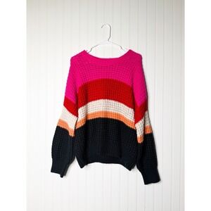 Universal Thread Colorblock Knit Sweater Women's XXL Pink Red Navy Striped Cozy